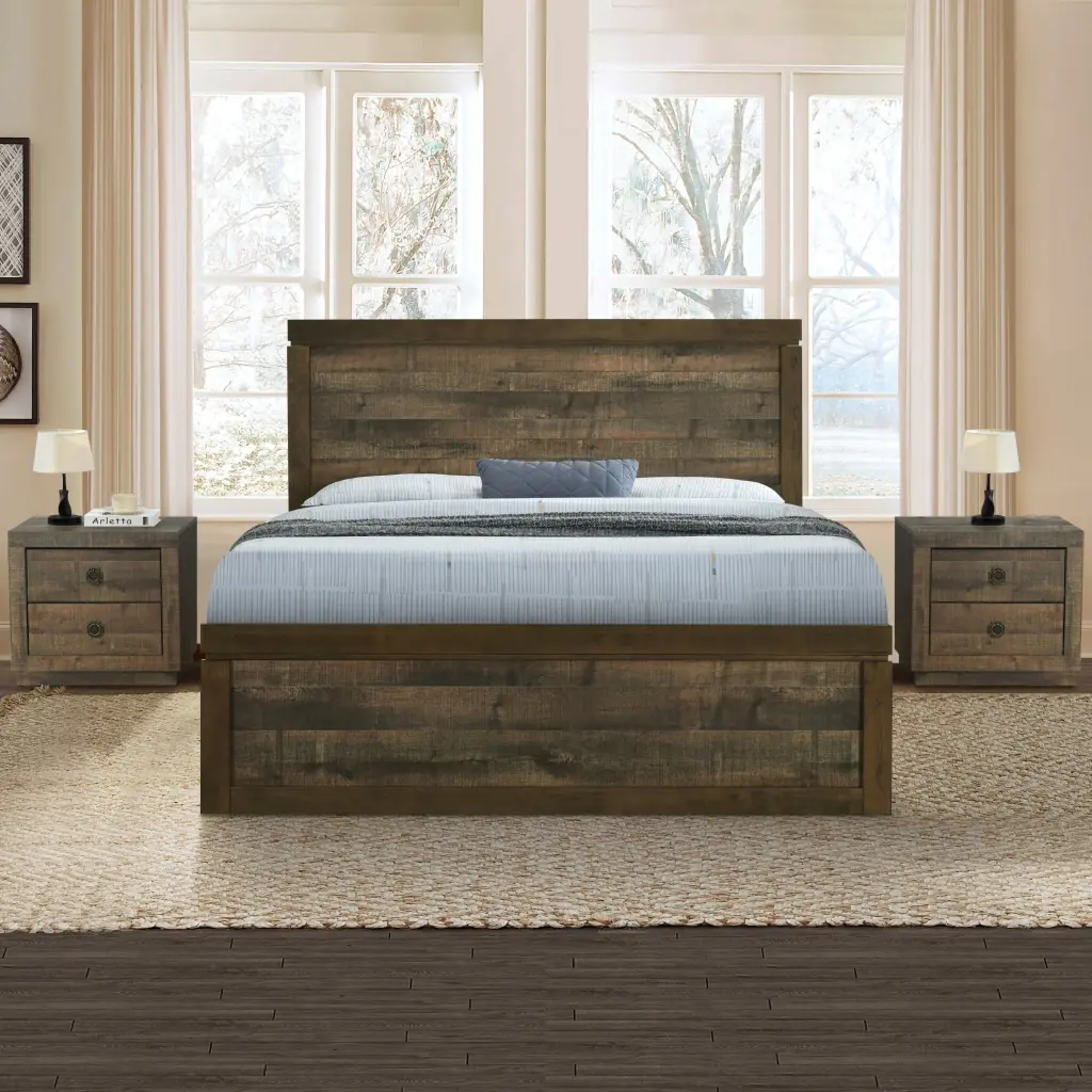 3 Piece Vintage Farmhouse King Size Platform Bed - 10 Wooden Slat Support Bed Frame bed best