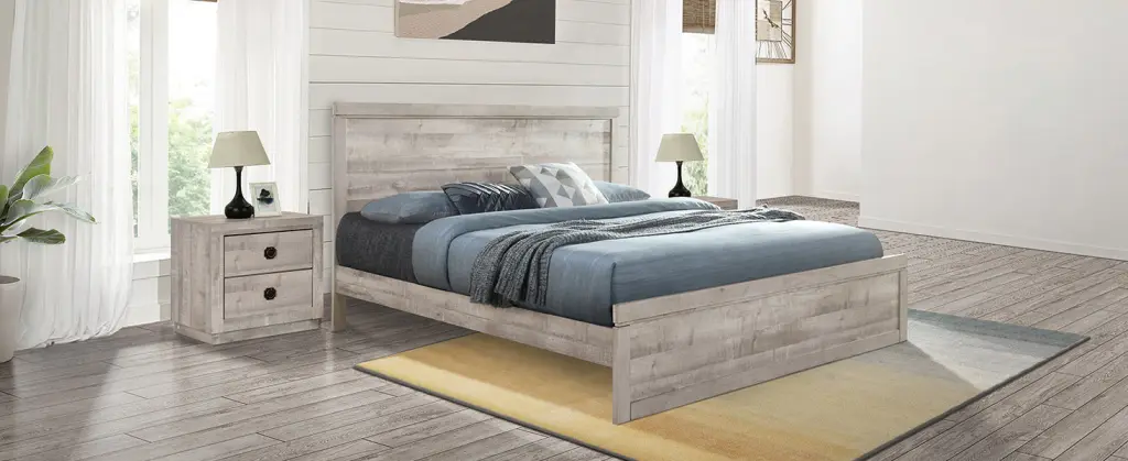 3 Piece Vintage Farmhouse Style King Size Platform Bed 10 Wooden Slats - Rustic Bedroom Furniture bed best