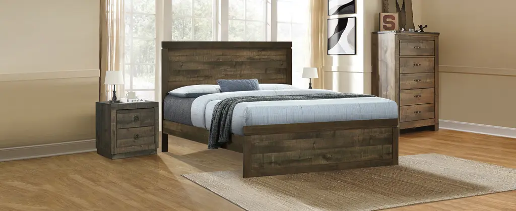 3 Piece Vintage Farmhouse Style Queen Platform Bed Wooden Slats bed best