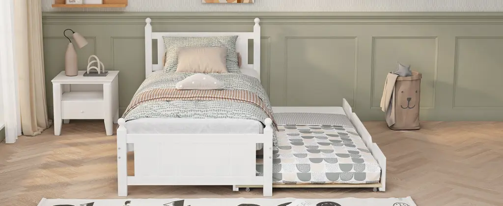Twin Size Solid Wood Platform Bed Frame Trundle Limited Space bed best