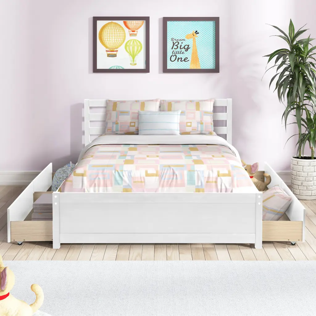 Full Size Wood Platform Bed Frame 4 Storage Drawers and Headboard fangxing