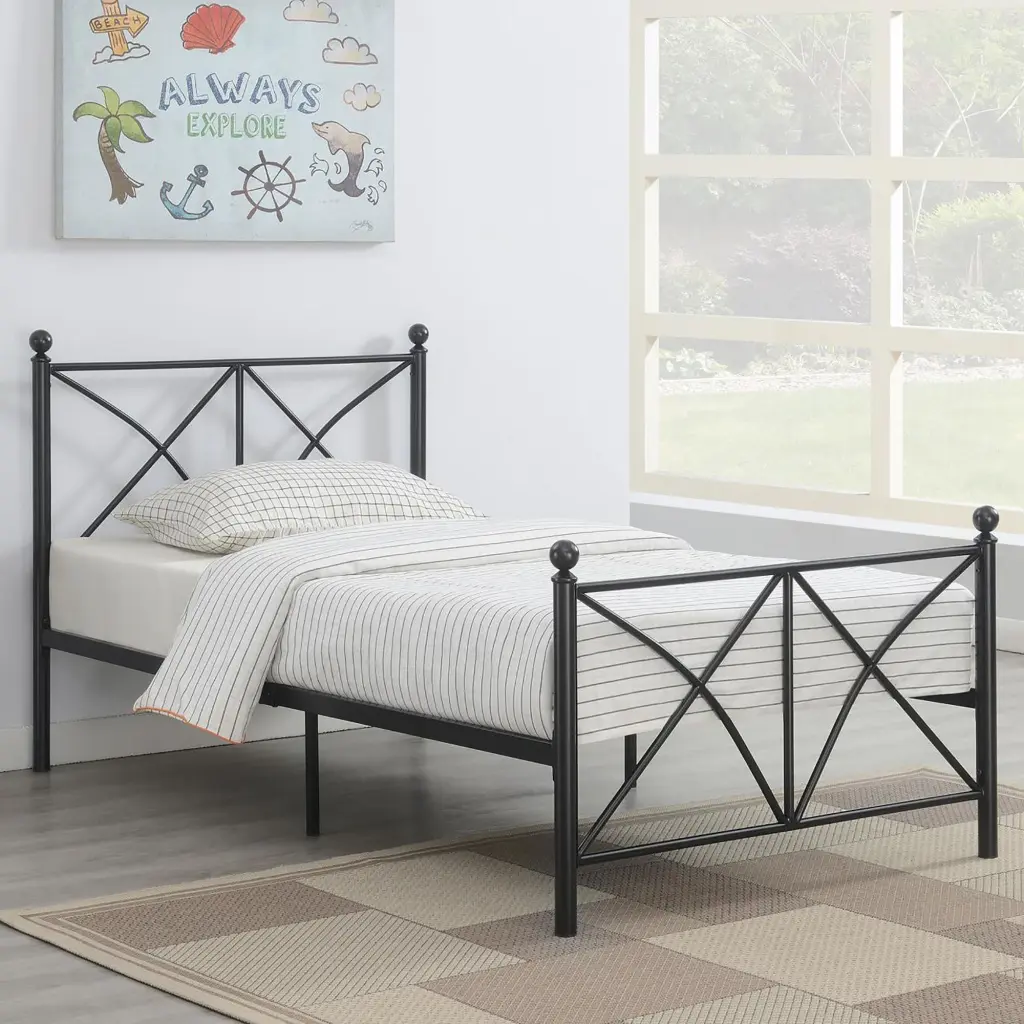 Black Full Size Platform Bed Metal Frame No Box Spring Required furniture max