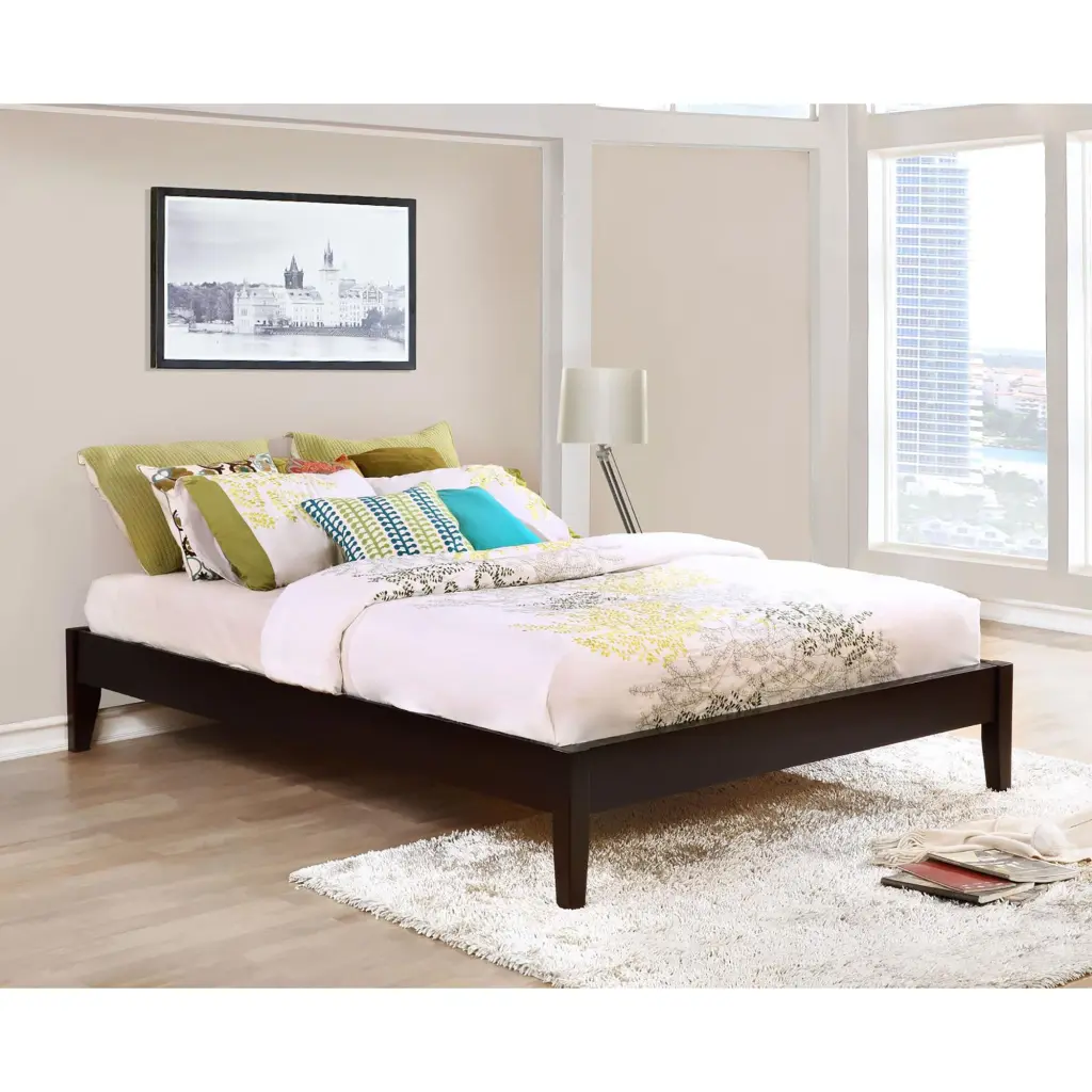 Cappuccino Queen Platform Bed Brown Wood Transitional Bedroom Furniture furniture max