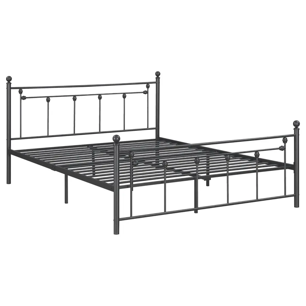 Gunmetal Slatted Queen Platform Bed No Box Spring Required Grey furniture max