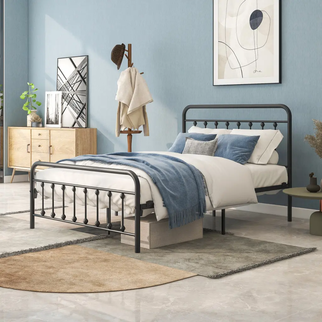Full Metal Platform Bed Frame Headboard Strong Slat Support No Box Spring Needed home furniture
