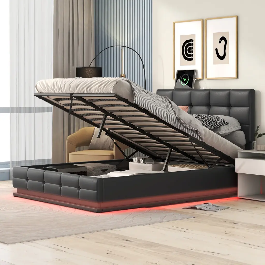 Full Size Tufted Upholstered Platform Bed Hydraulic Storage Syste homey life
