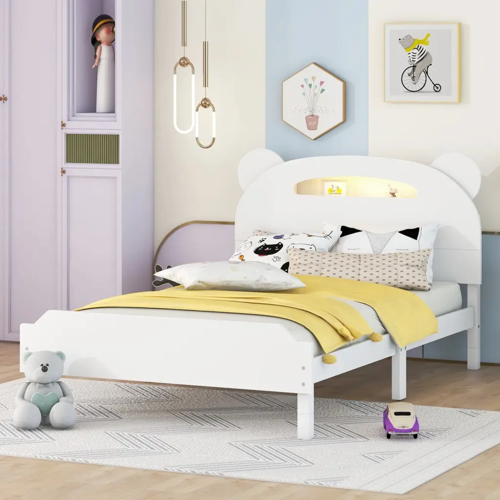 Twin Size Wood Platform Bed Bear Influenced Headboard and Motion homey life