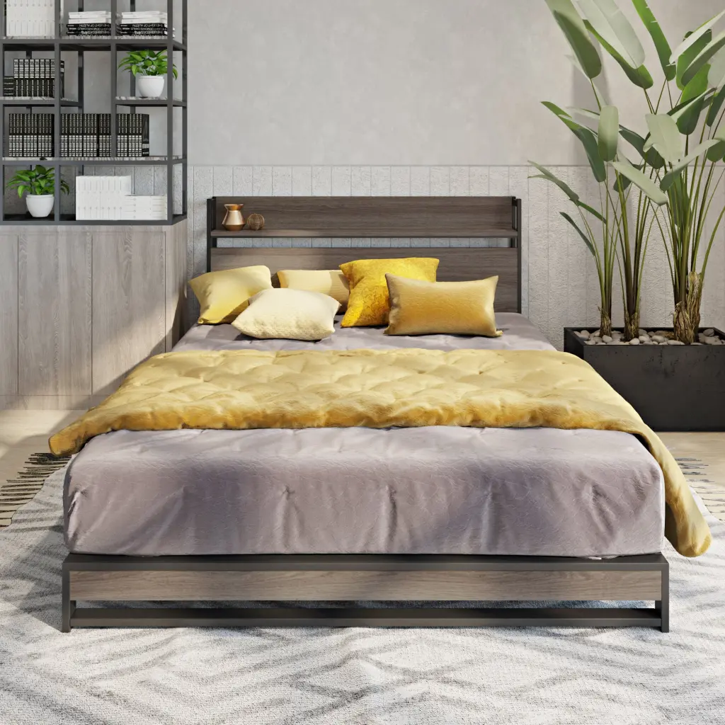 Platform Queen Bed Frame USB Socket Black Steel Fast Assembly Design ii-s choice