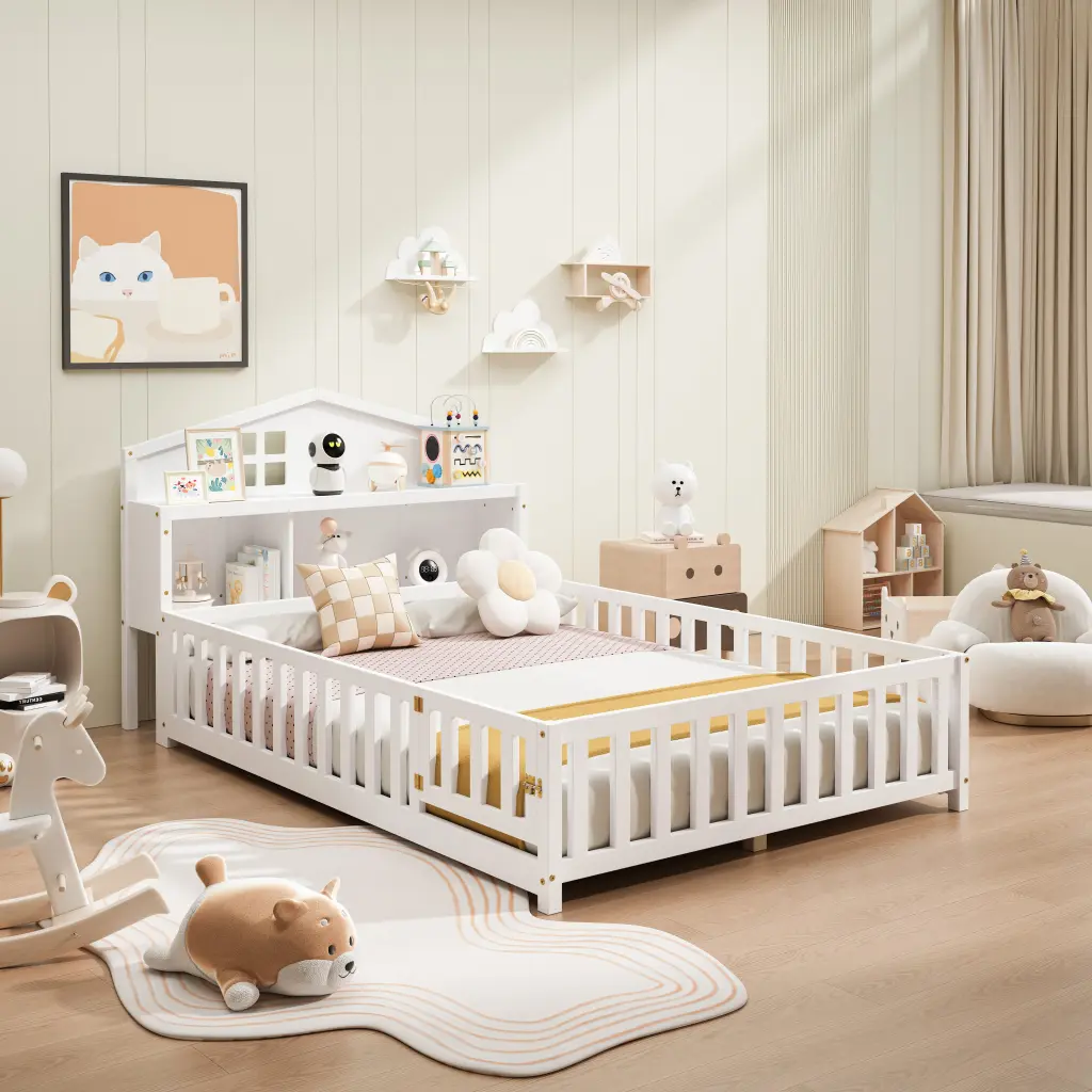 Full Size Floor Bed Bookcases and Blackboards Multi-functional Platform junbed