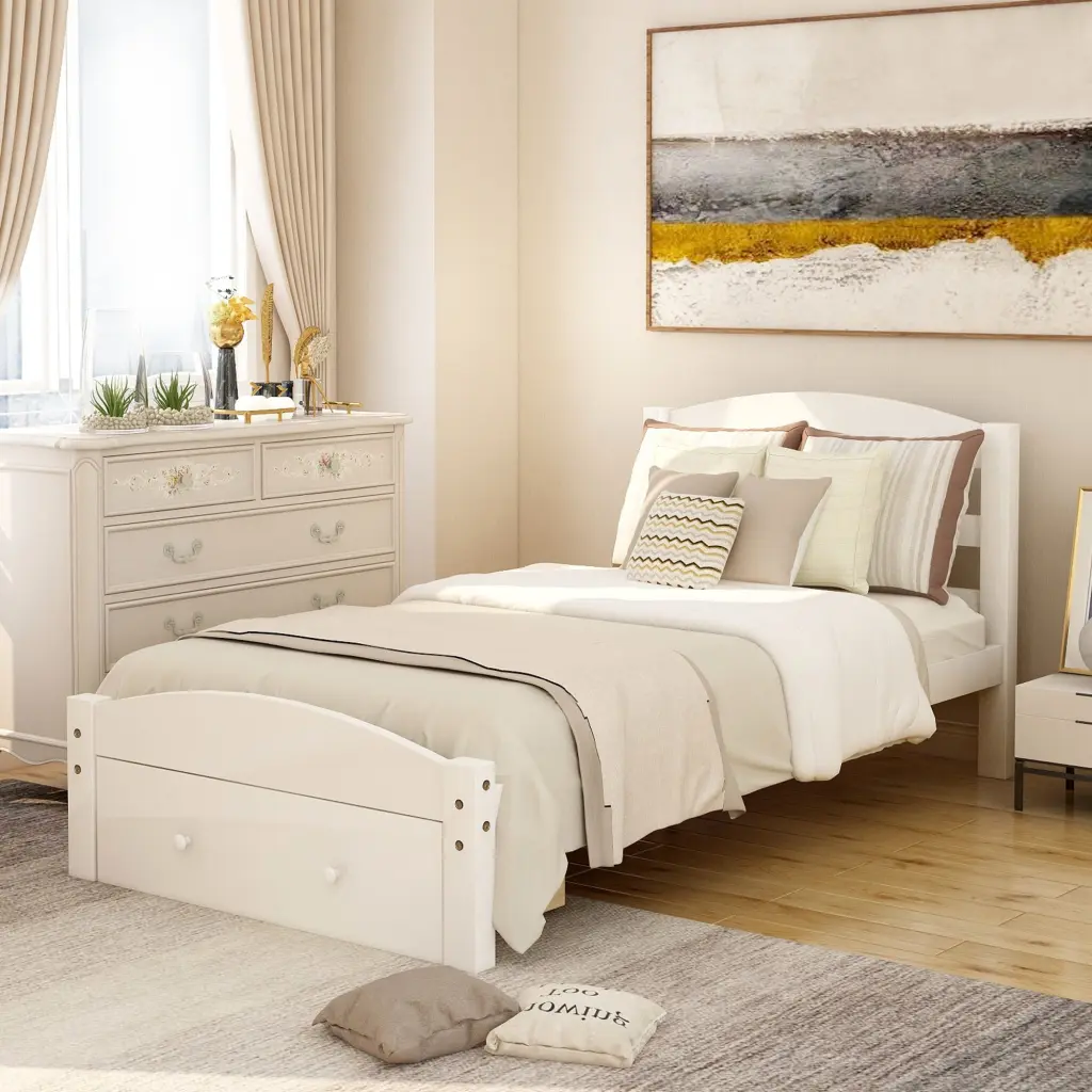 Platform Twin Bed Frame Storage Drawer and Wood Slat Support No Box Spring Needed lucky furniture