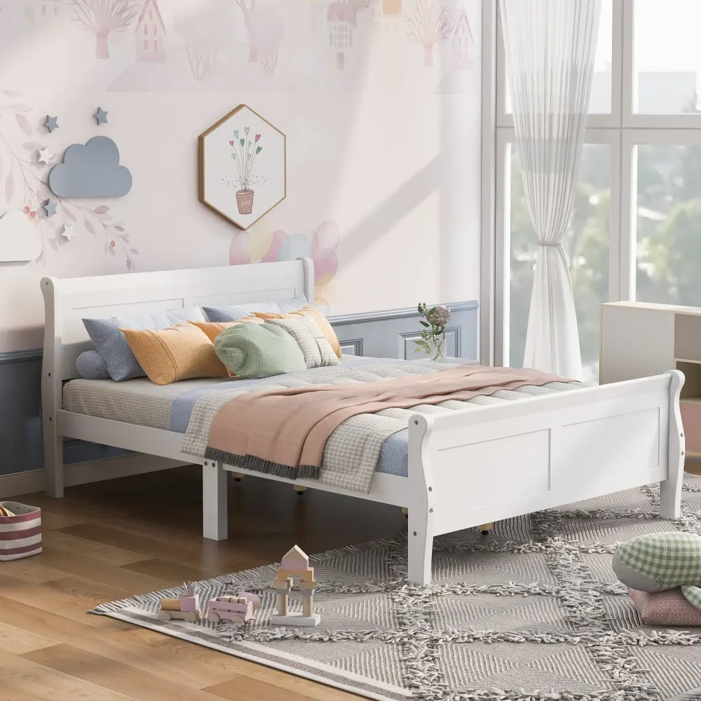 Queen Size Wood Platform Bed Headboard And Wooden Slats lucky furniture