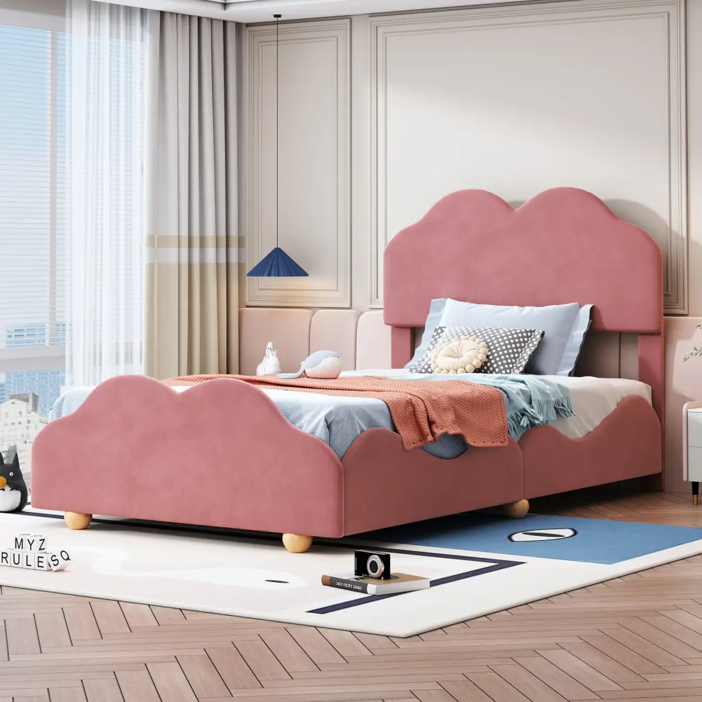 Twin Size Upholstered Platform Bed Cloud Bed Board Dark Gray lucky world