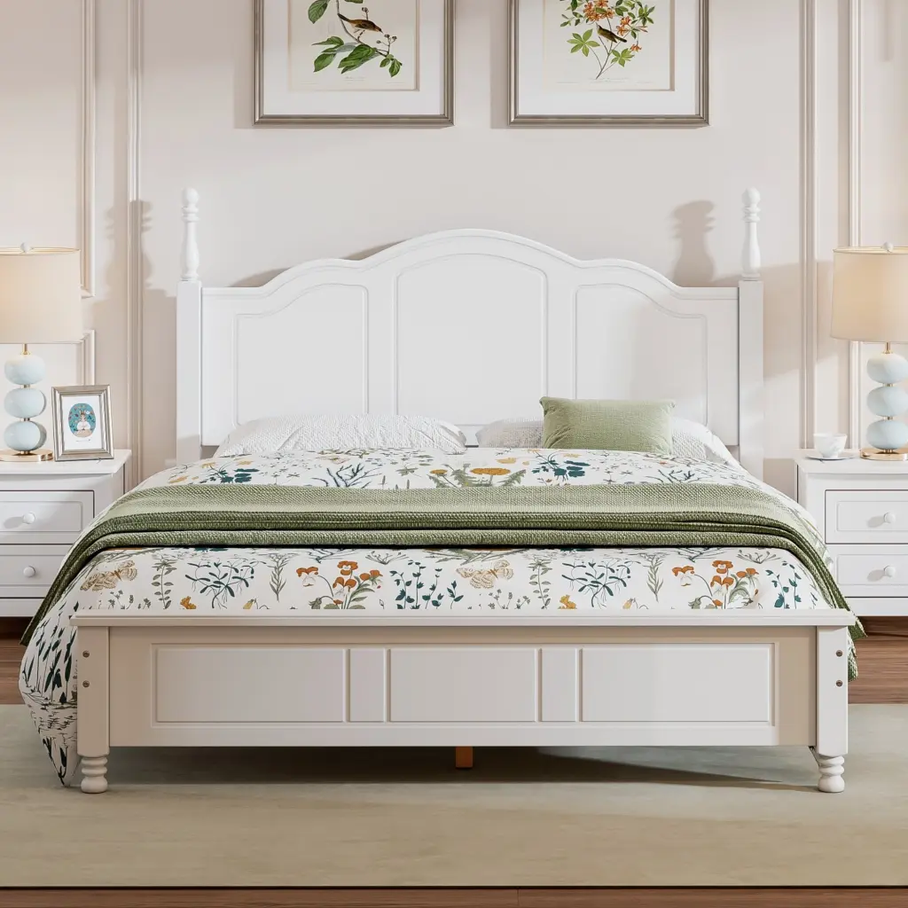 Queen Size Wood Platform Bed Frame Retro Style Wooden Headboard rnb