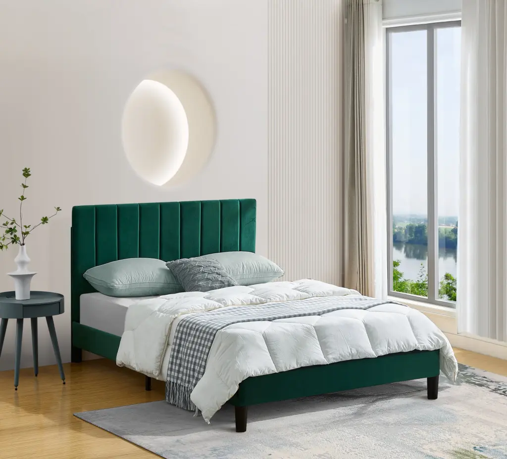 Full Size Frame Platform Bed Upholstered Headboard And Slat Support sarkozy