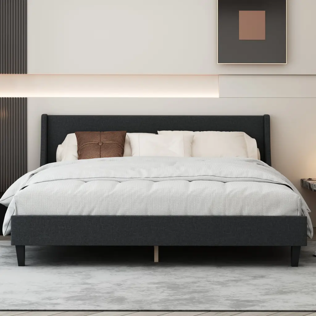 King Size Upholstered Platform Bed Frame Non Adjustable Headboard sarkozy