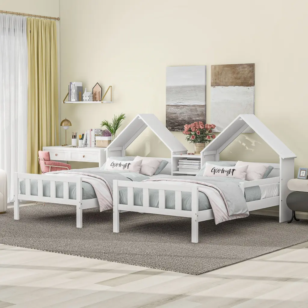 Double Twin Size Platform Bed Headboard And Storage Constructed wm store