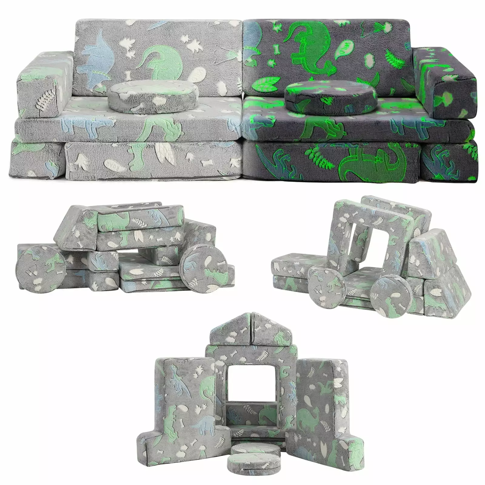 Modular Glow---Dark Dinosaur Baby Sofa Toddlers Gray Homhougo