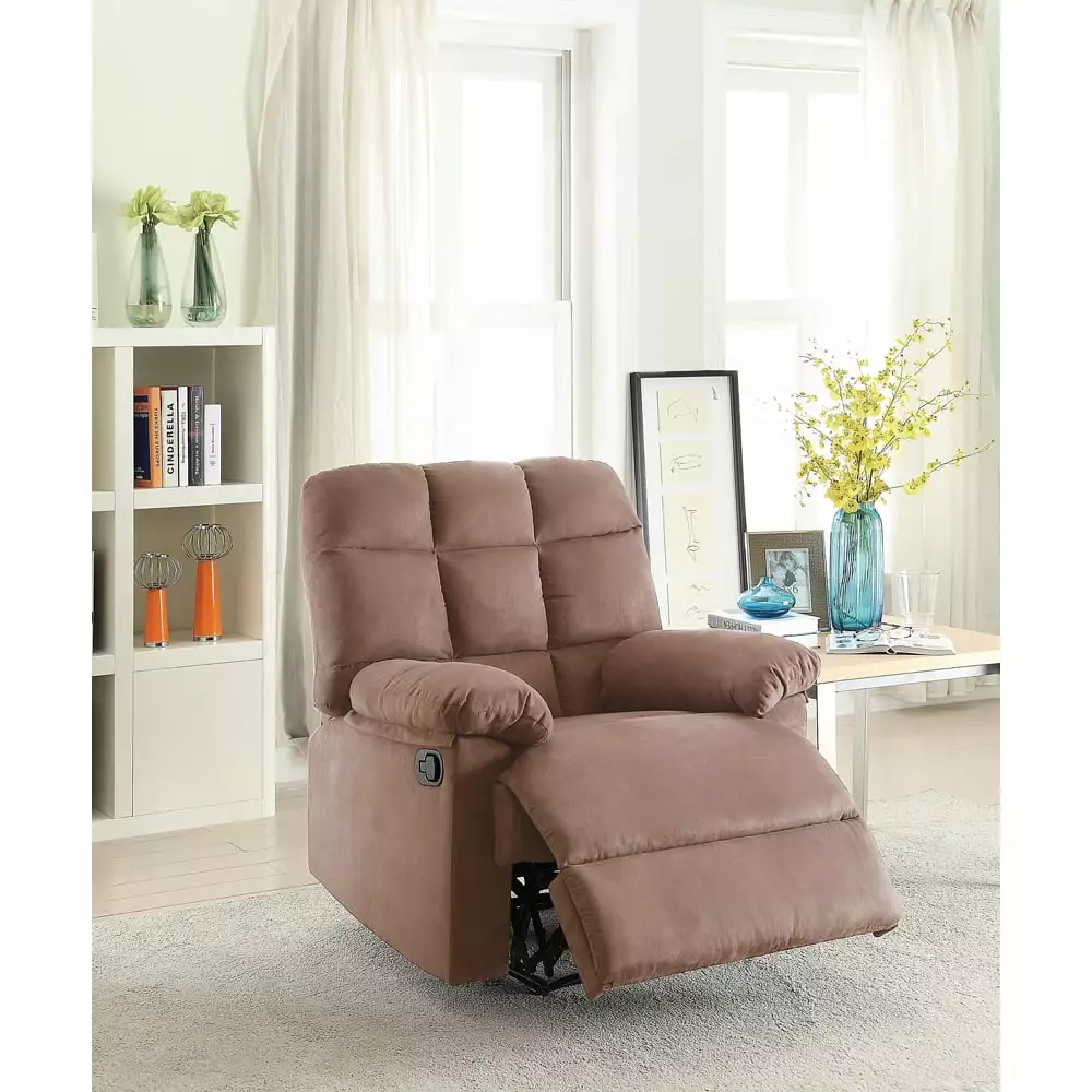 Poundex Saddle Brown Plush Cushioned Recliner Tufted Back