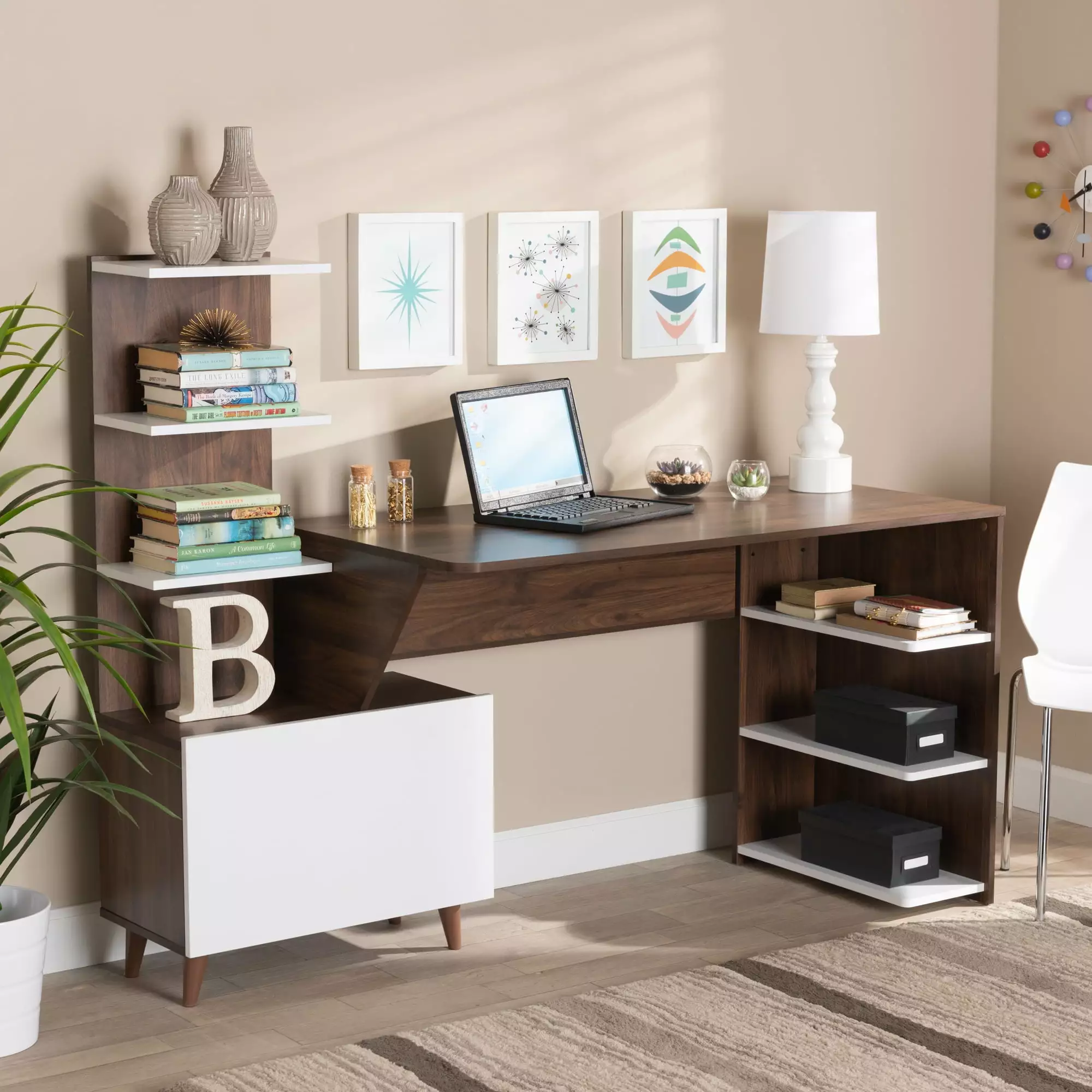 Baxton Studio Tobias Portable Computer Desk Storage White Walnut