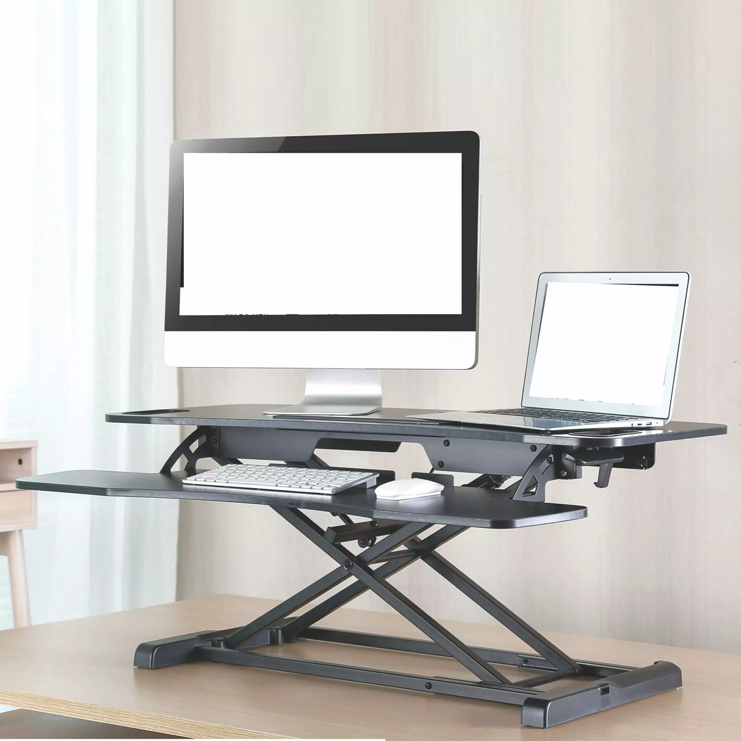 TygerClaw Contemporary Portable Sit-Stand Desk - Adjustable Height Black Worksurface