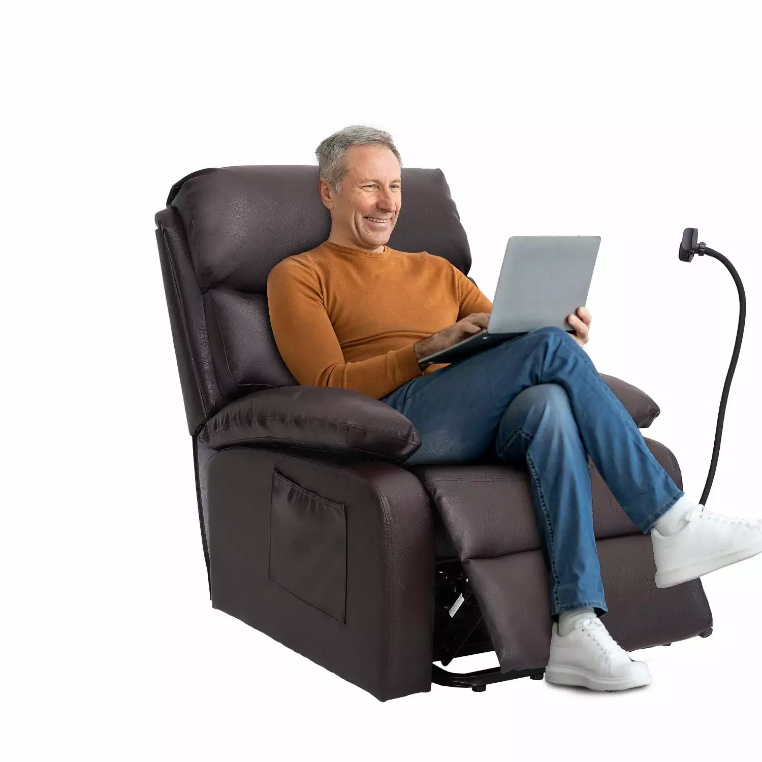 Alwalue Electric Power Lift Recliner Chair Side Pocket Remote Control Micro Leather Elderly Brown