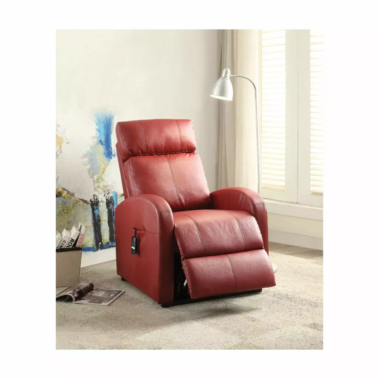 Ricardo Recliner Power Lift Red Comfortable Elderly Assistance Chair Benzara