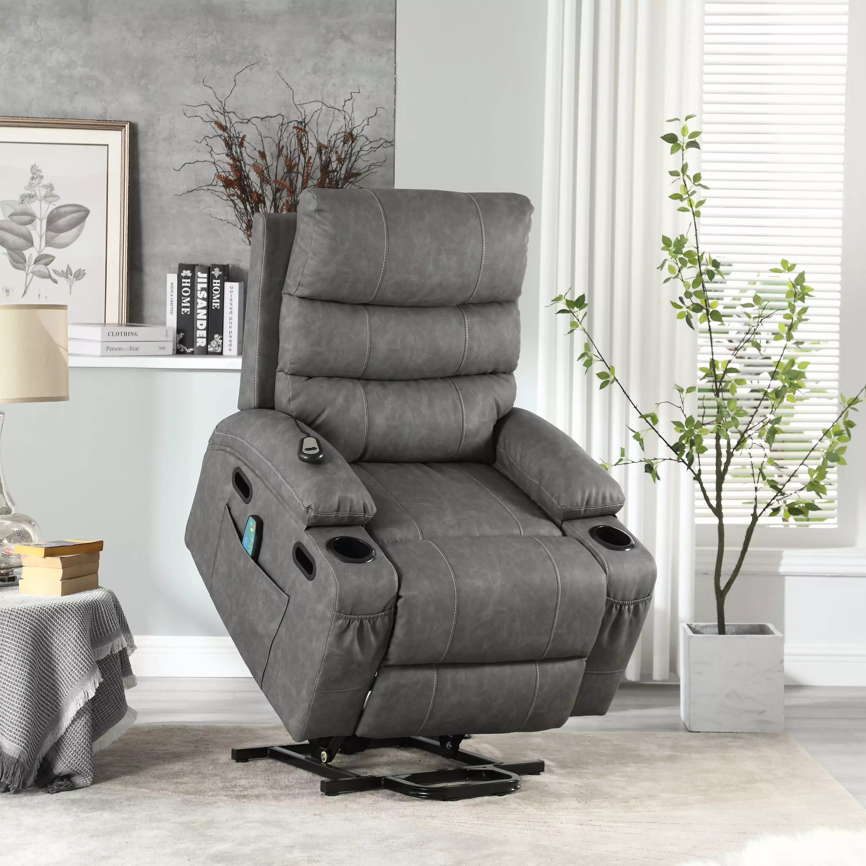 21Seat Width Large Size Electric Power Lift Recliner Chair Sofa Elderly 8 Point Vibration Massage Lumber Heat Remote Contr...