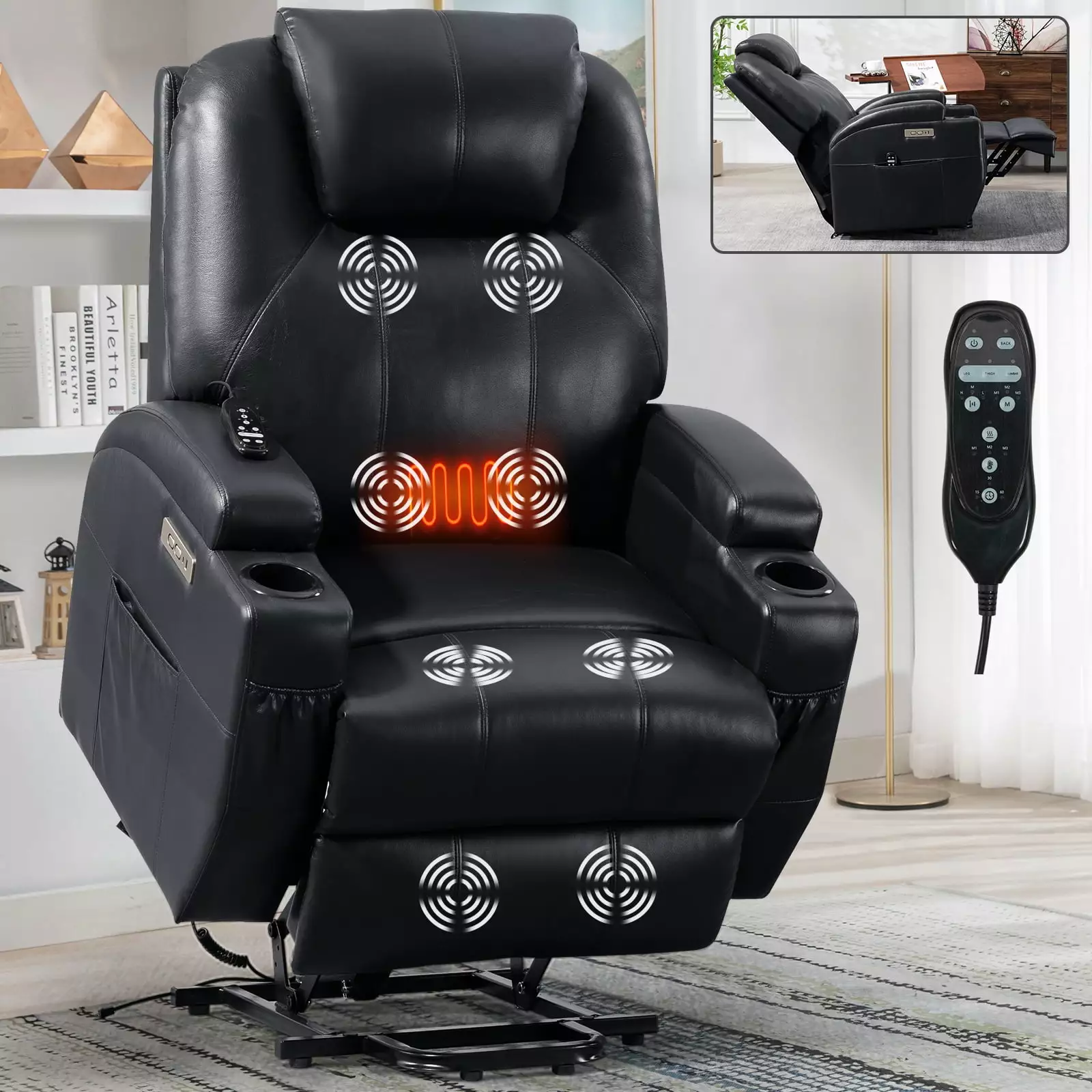 CoSoTower Power Lift Recliner Chair Elderly 8-Point Massage and Lumbar Heating Up to 350LBS Black