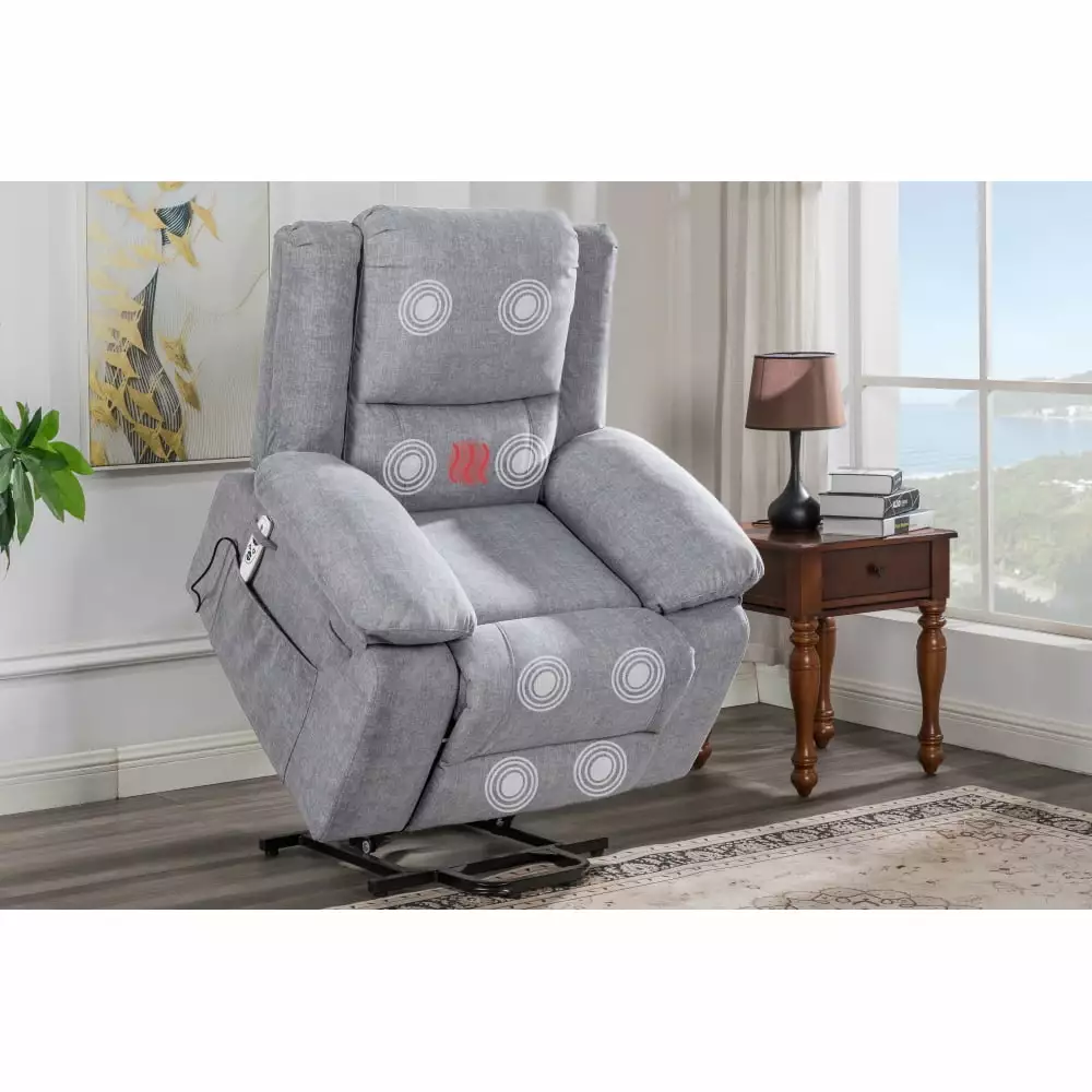DeeHome Electric Power Recliner Chair Massage Heating Elderly Light Grey