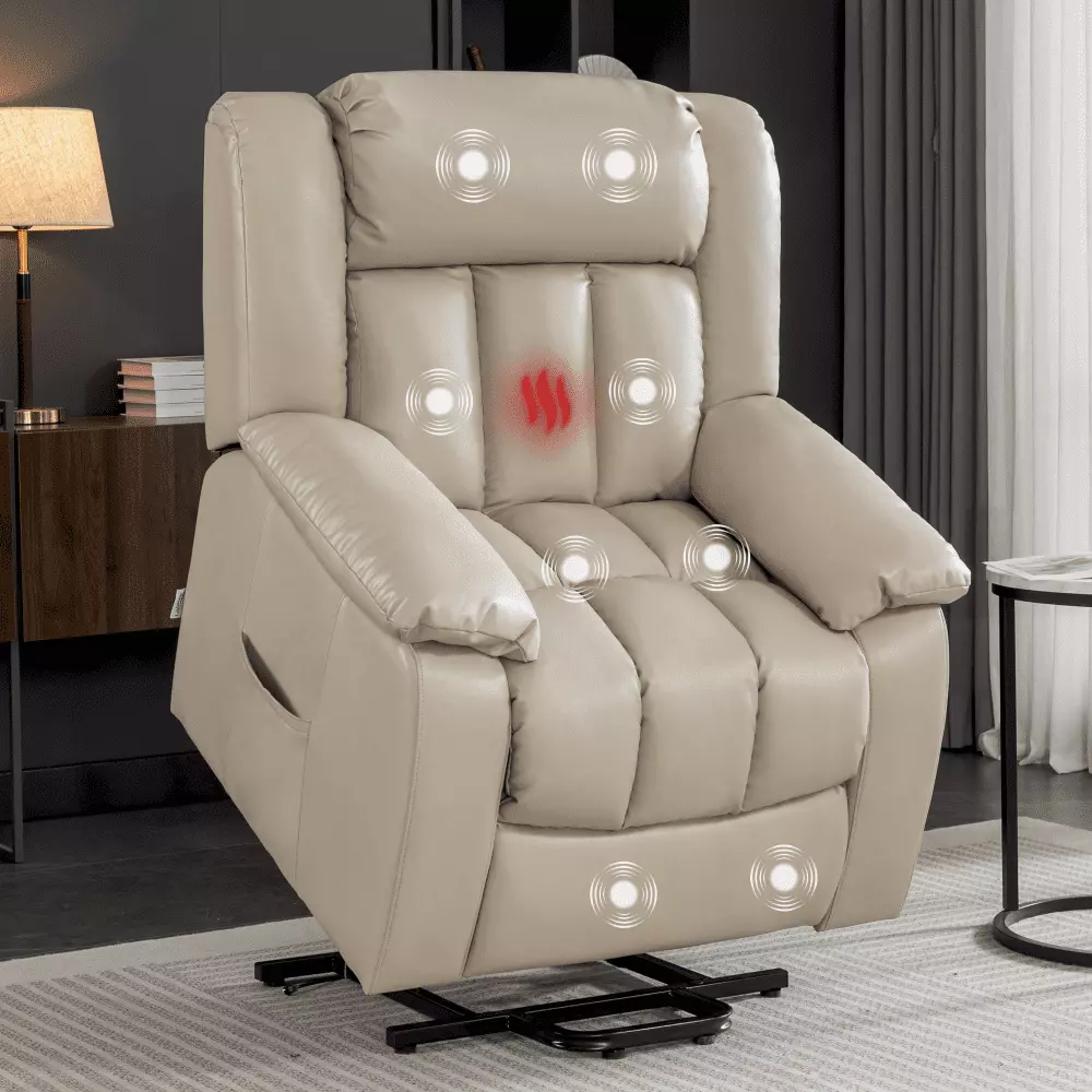 DeeHome Lehboson Lift Recliner Chair Electric Power Massage and Heating Beige