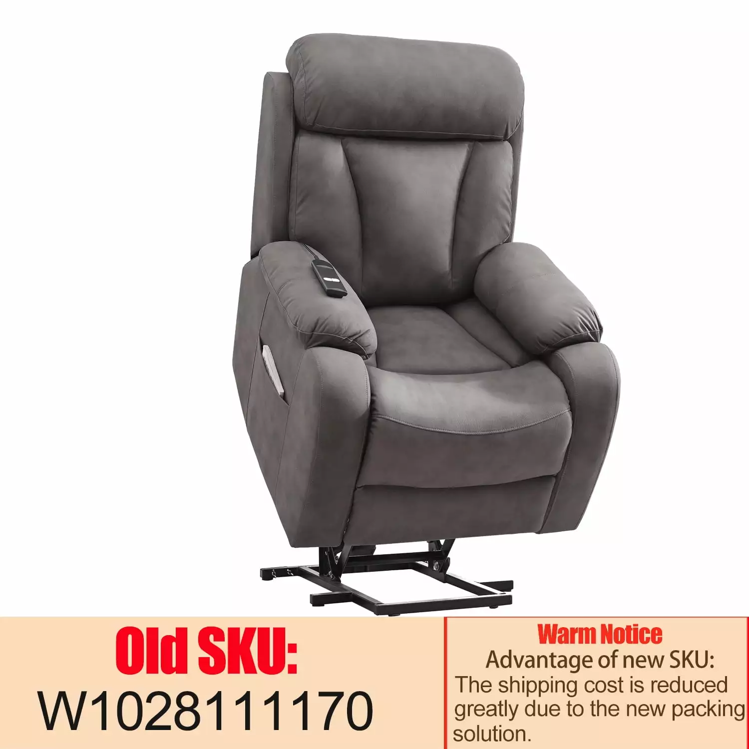 DeeHome Lift Chair Recliner Elderly Power Remote Control Dark Gray