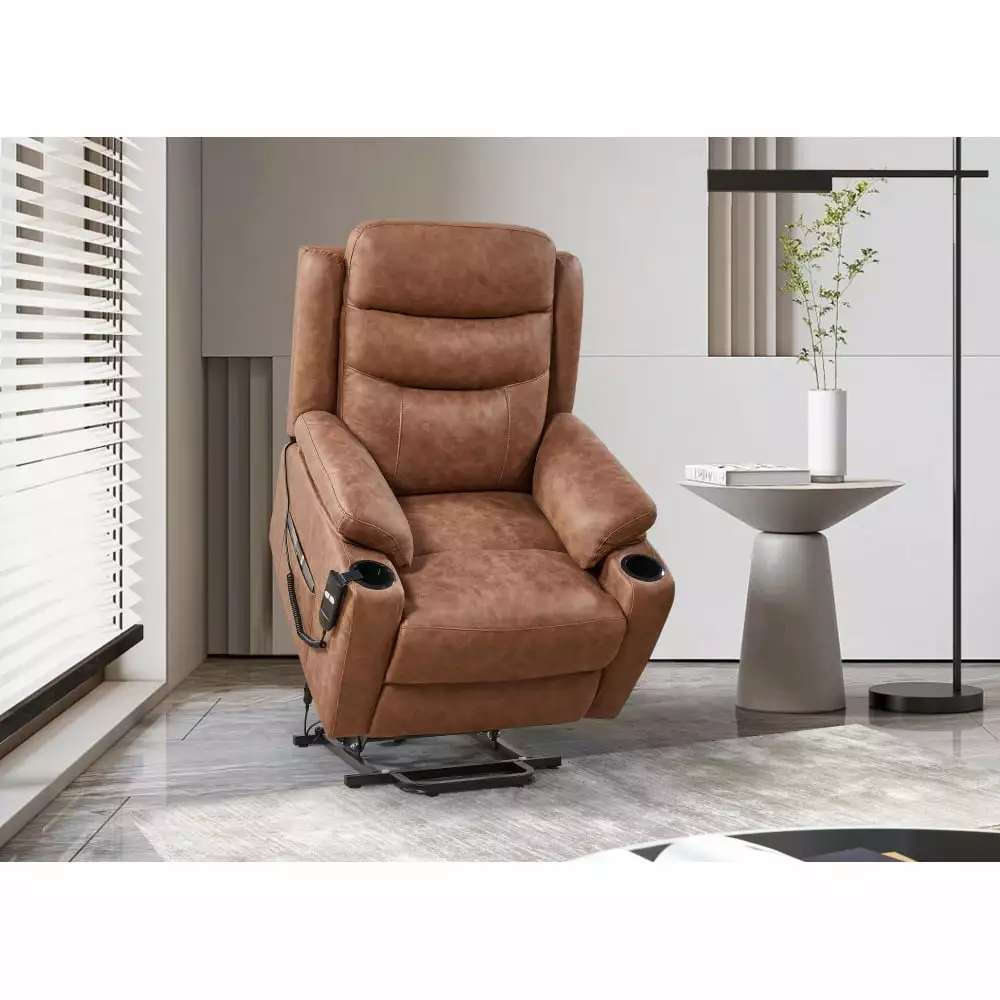 DeeHome Liyasi Electric Power Lift Recliner Chair 3 Positions, Side Pockets, and Cup Holders Suede Fabric