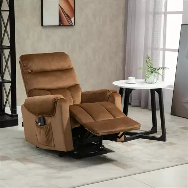Fithood Brown Velvet Recliner Chair Power Lift and Vibration Massage