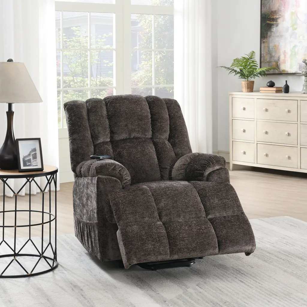 Brown Power Lift Recliner Heating and Massage - Brown Chenille Power Recliner Chair Living Room furniture max
