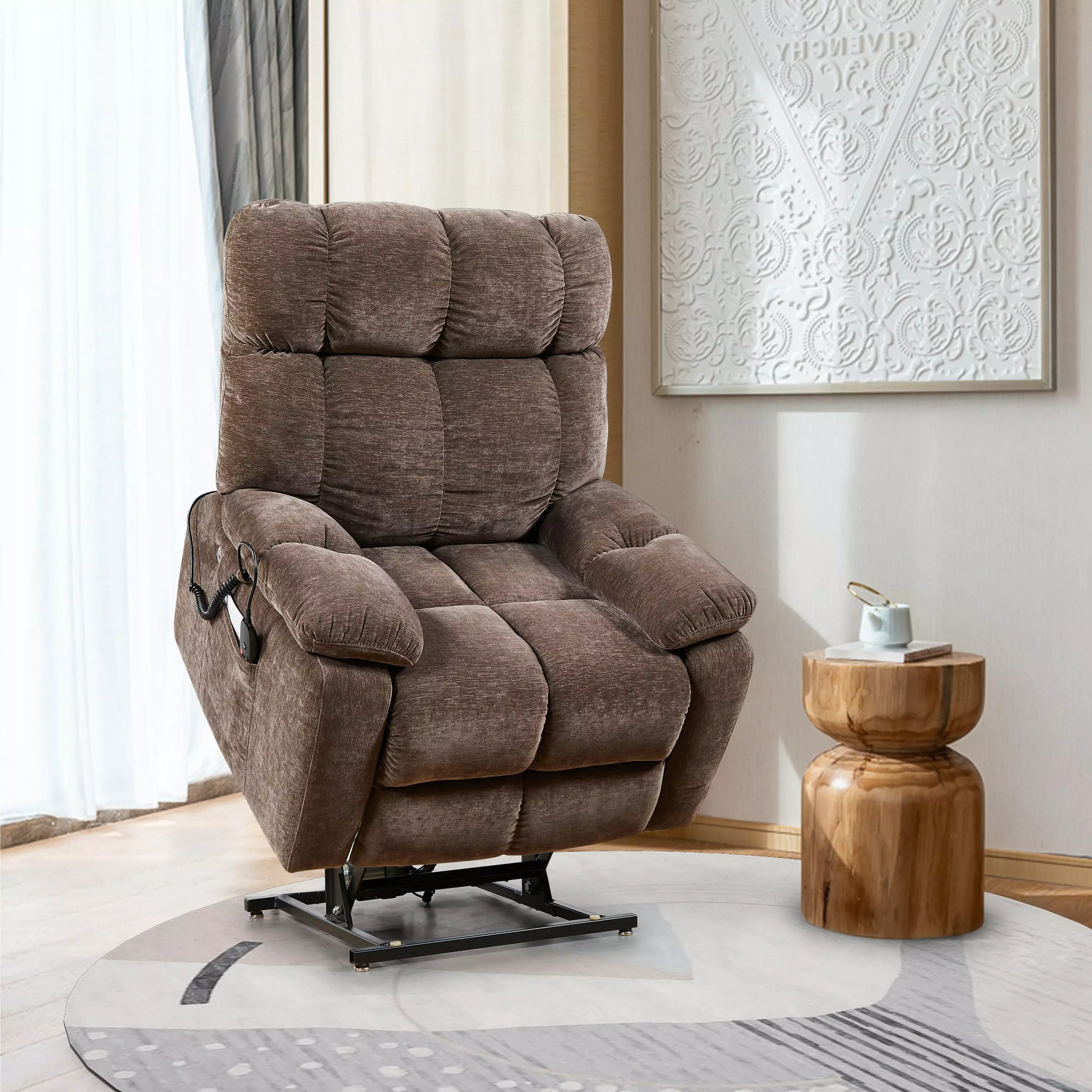 Quest Power Lift Recliner Chair Brown Massage and Heat Therapy Go Green Woods