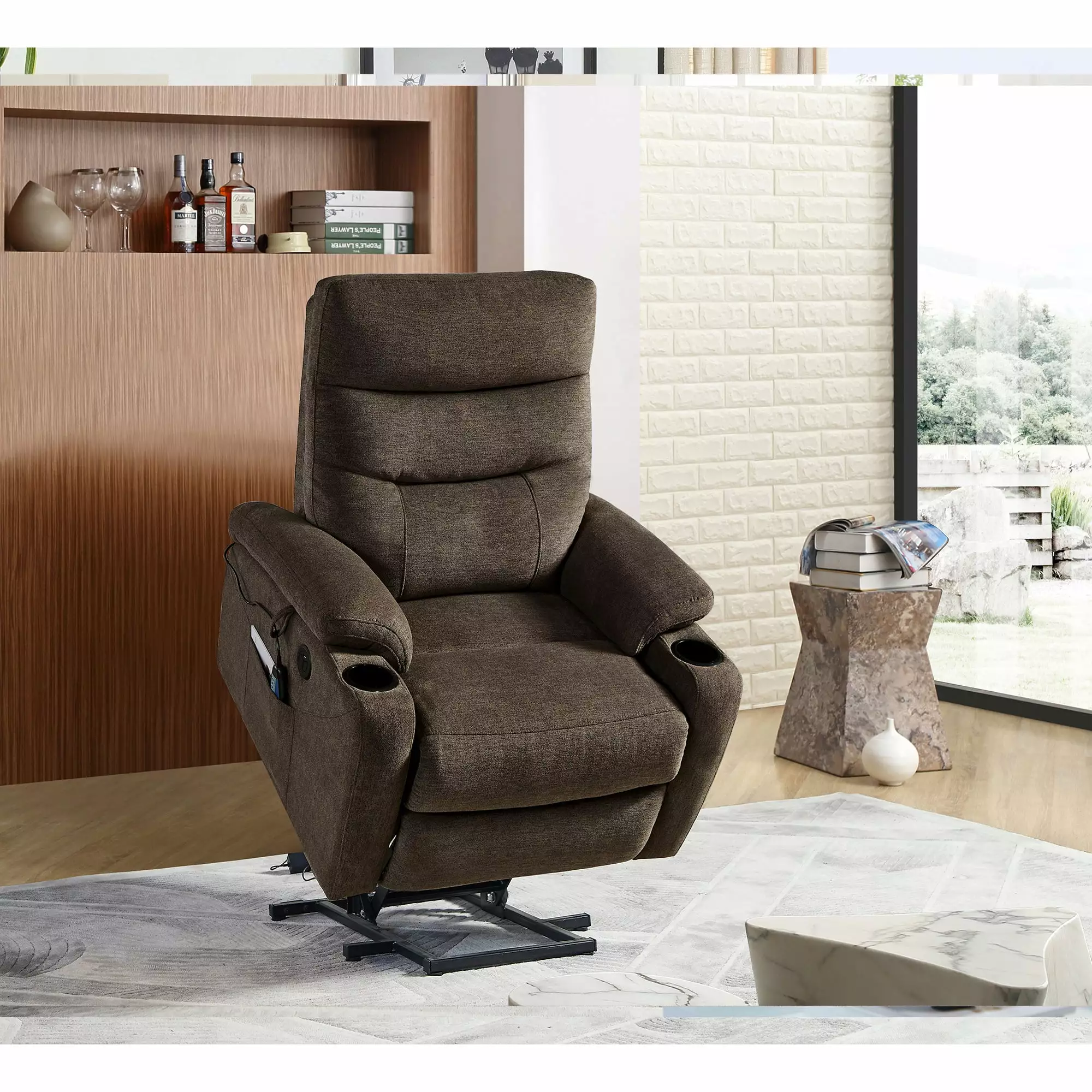 Trek Electric Power Lift Recliner Chair Massage and Heat Dark Brown Go Green Woods