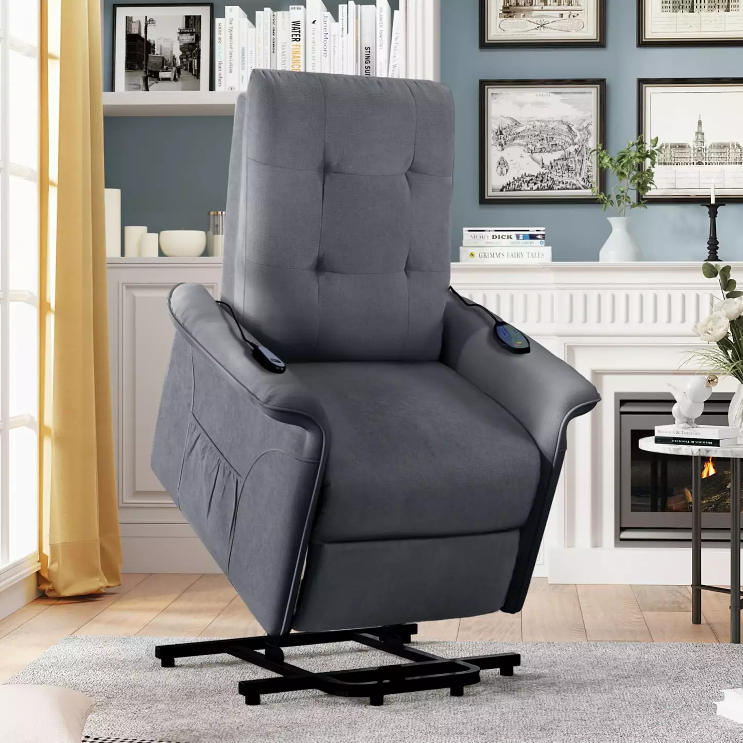 Dark Gray Power Lift Recliner Chair Adjustable Massage Function and Remote Control HATNOKIL