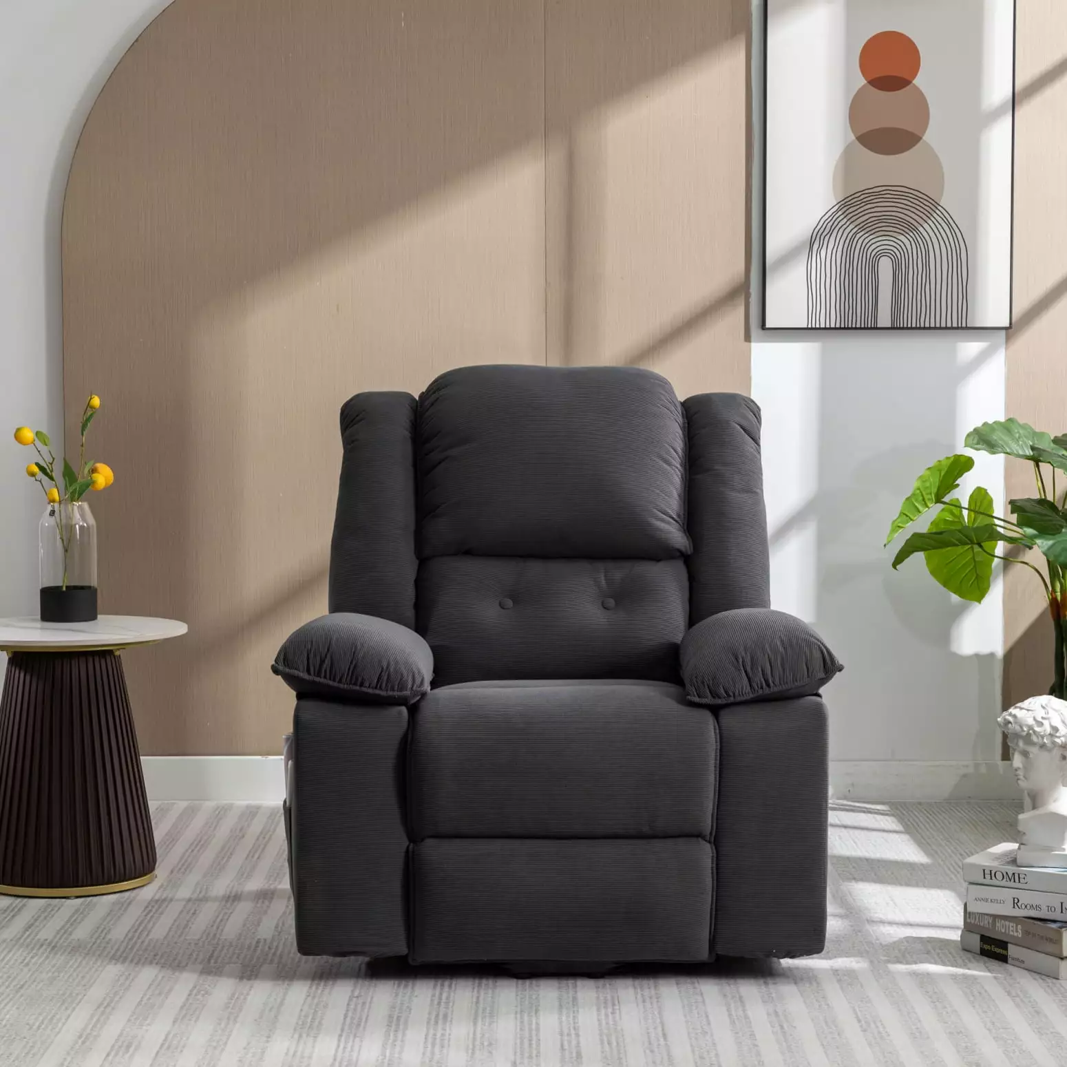 Power Lift Gray Massage Recliner Seniors Heating and Infinite Positions - Linen Fabric Living Room Furniture HATNOKIL