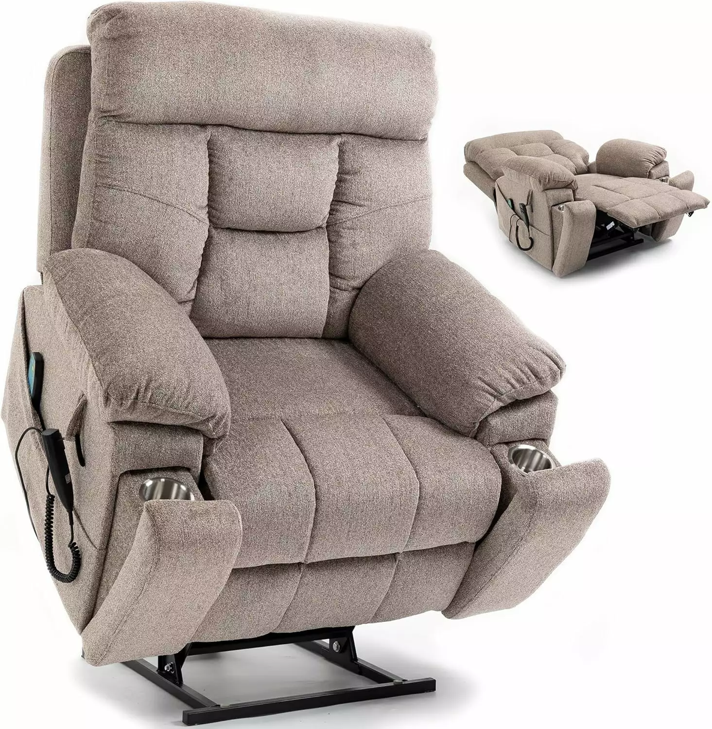 Power Lift Recliner Chair Living Room Massage Rocker and Lumbar Heating Beige - Elderly Comfort HBUI