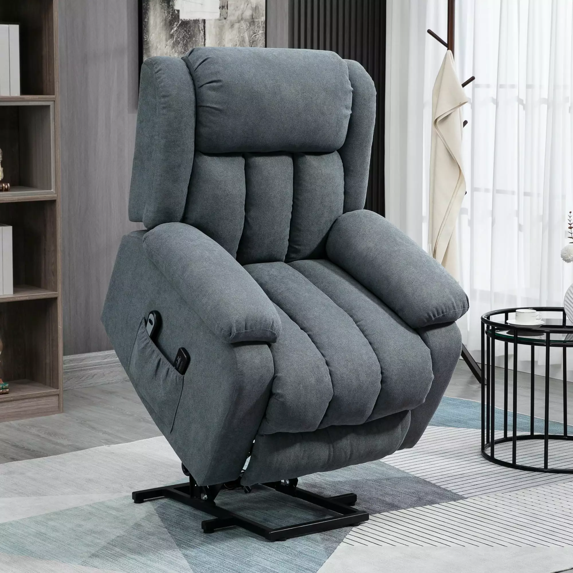 HOMCOM Power Lift Chair Elderly Big and Tall Massage Grey Linen Fabric
