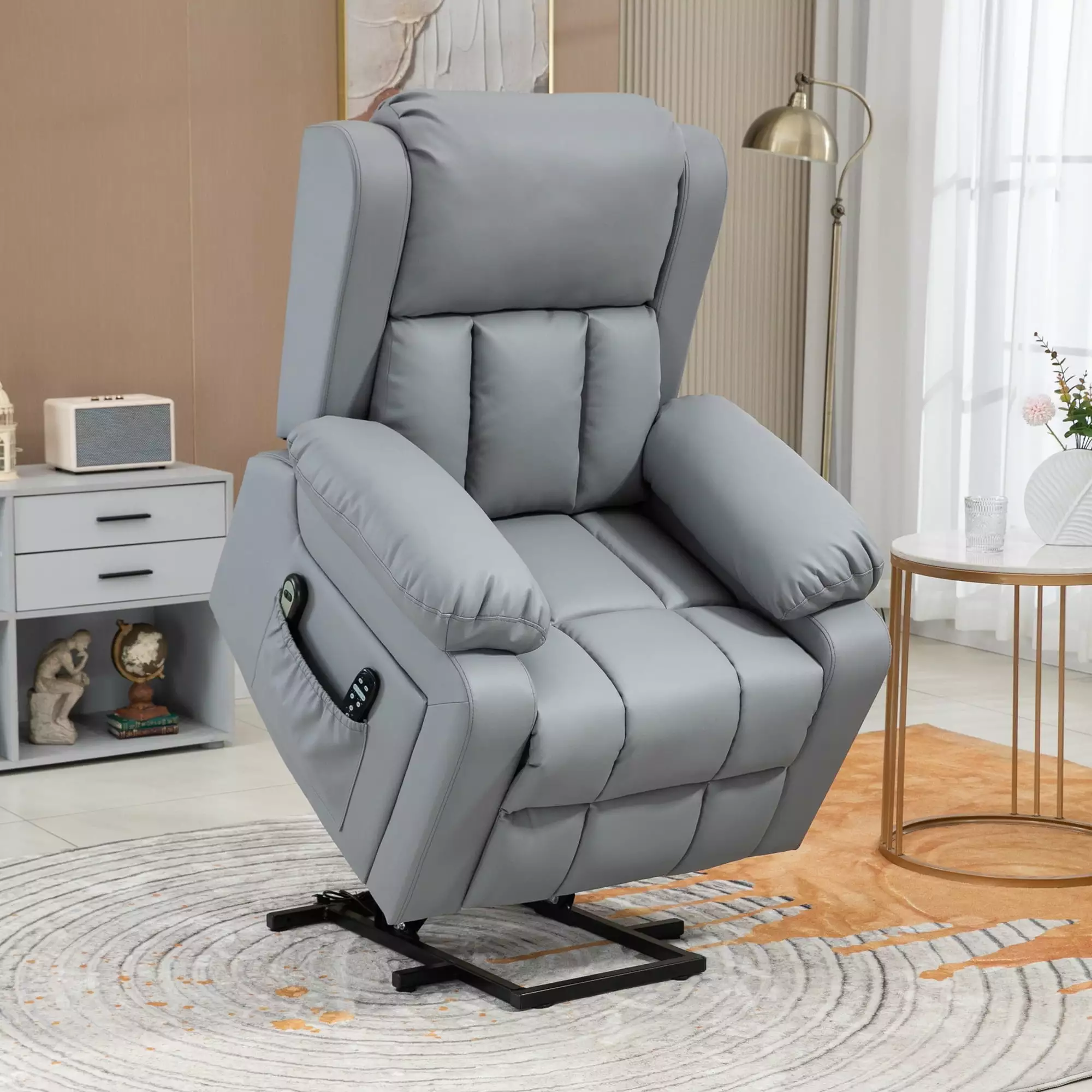 HOMCOM Power Lift Chair Vibration Massage and Remote Control Gray Comfortable Recliner