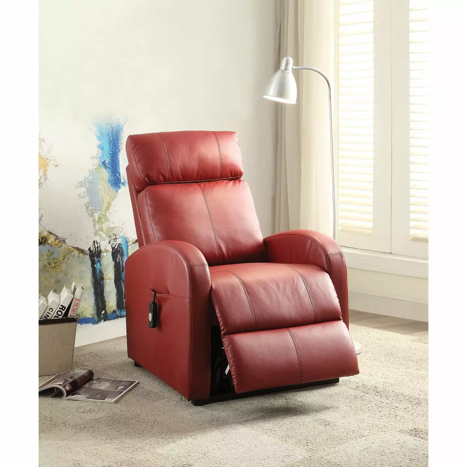 Home Roots Furniture 40 x 28 x 37 . Plywood Foam Power Lift Recliner Red HomeRoots