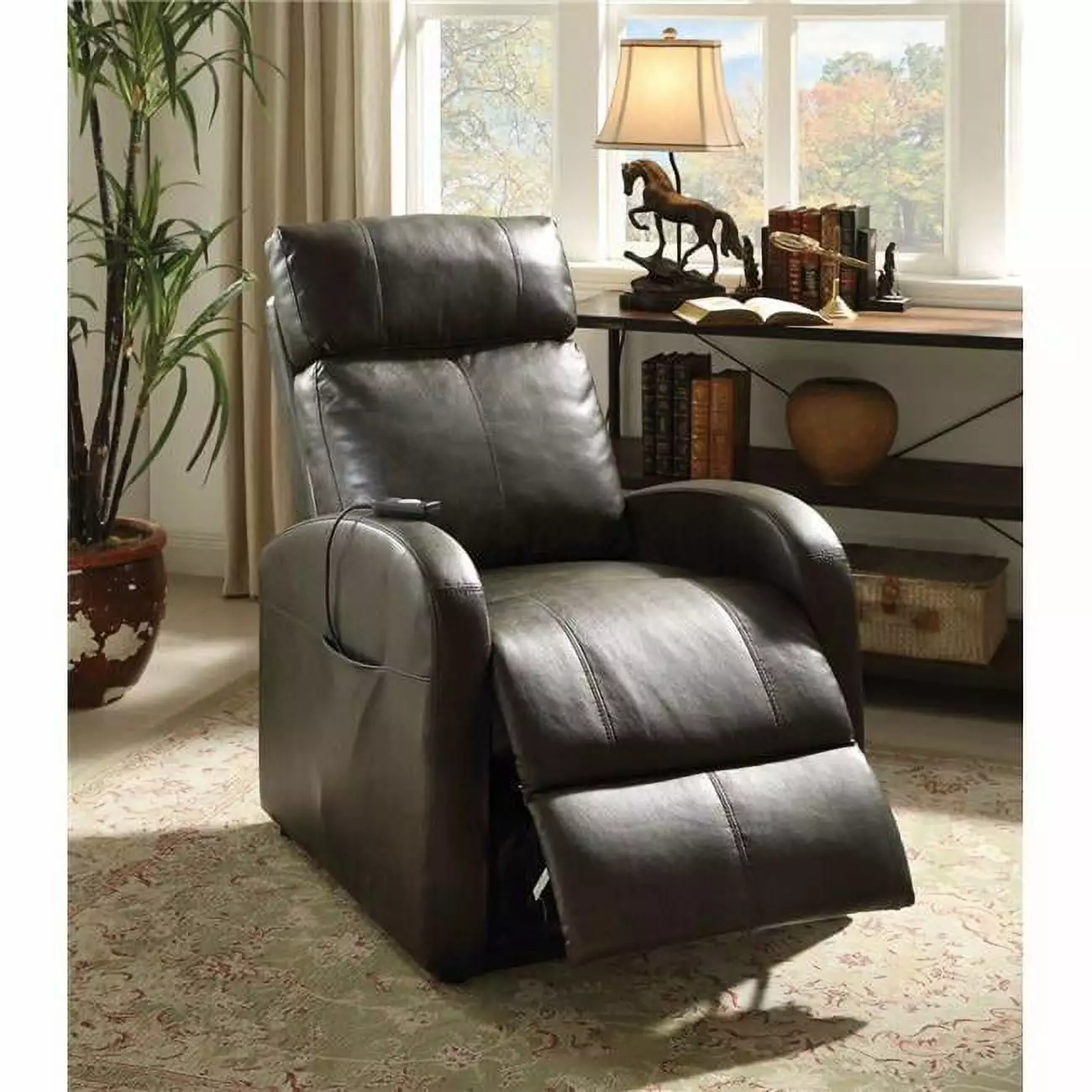 Home Roots Furniture 40 x 28 x 37 . Plywood Foam Recliner Power Lift Dark Gray HomeRoots