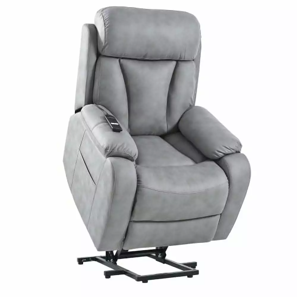 Electric Power Lift Recliner Chair Elderly Fabric Recliner Chair Side Pocket and Remote Control Light Gray Hypeshops