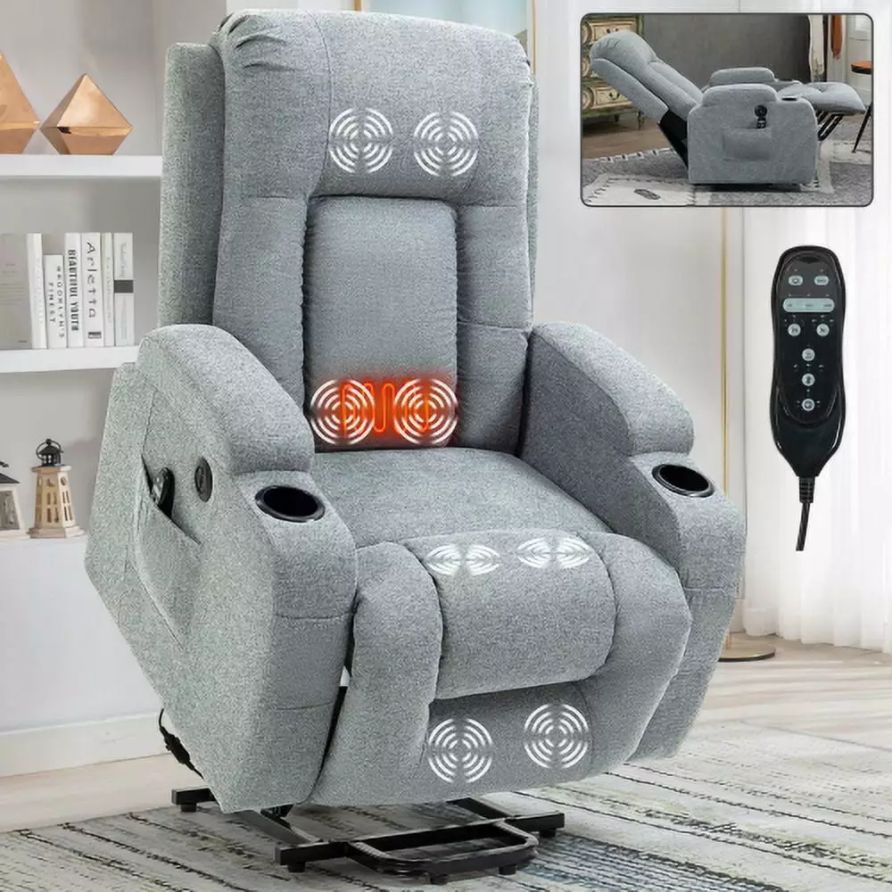 Infinite Position Okin Motor Power Lift Recliner Chair Elderly 8-Point Vibration Massage Lumbar Heating USB Charging Cup H...
