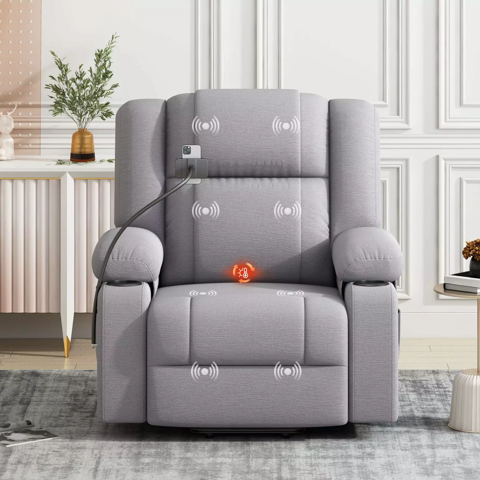 Power Lift Recliner Chair Electric Recliner Elderly Massage Heating Functions Grey Jamini