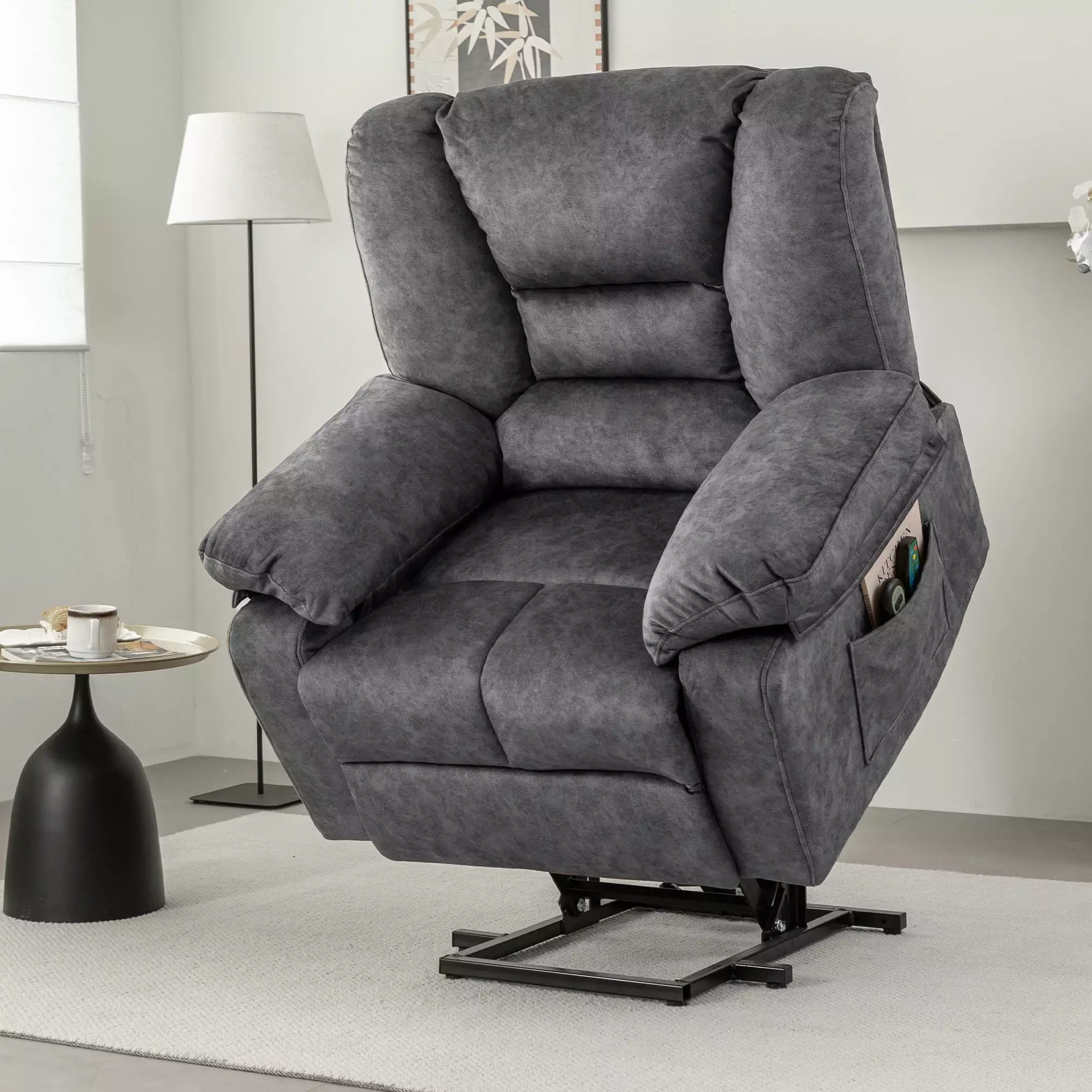 Power Lift Recliner Chair Sofa Elderly Massage Function Grey Comfortable Seating Jamini