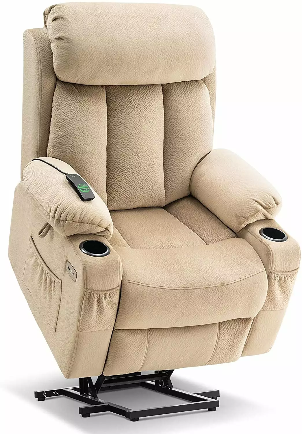 MCombo Large Electric Power Lift Recliner Chair Extended Footrest Big and Tall Elderly People - Beige Fabric