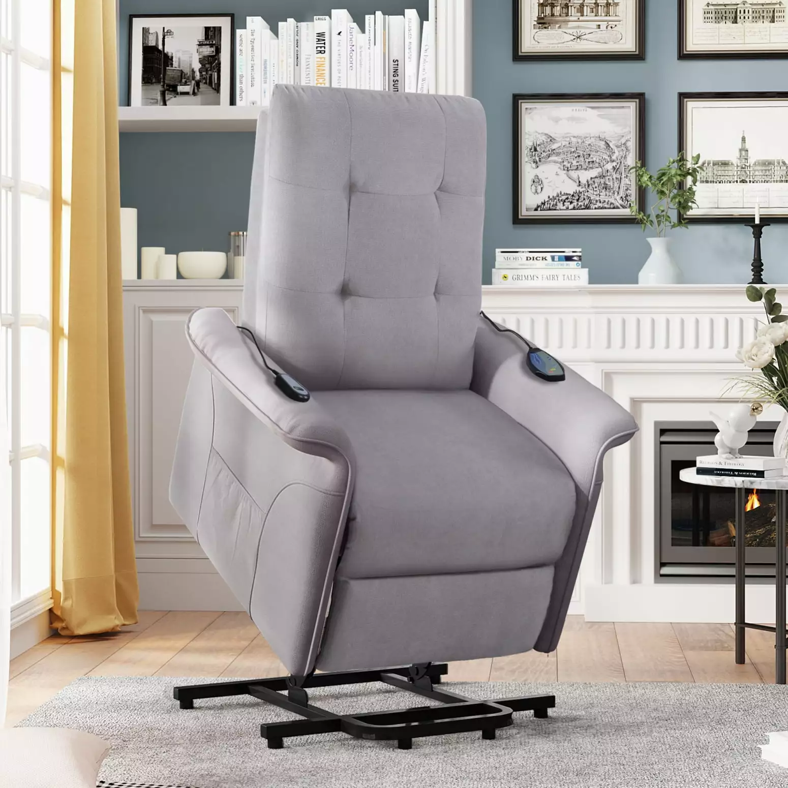Power Lift Recliner Chair Light Grey - Elderly Support Massage and Tilt Function Ponnky
