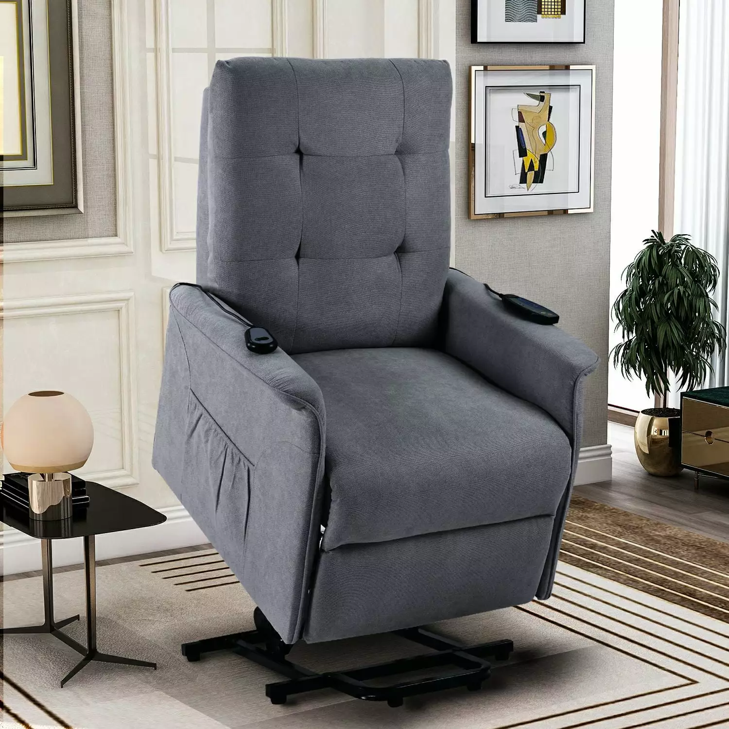 Modern Power Lift Chair Adjustable Massage Recliner Elderly Dark Gray Triple Tree